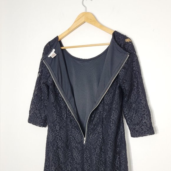 Monroe & Main Women's Black Floral Lace 3/4 Sleeve Zipper Back Knee Length Dress - Picture 4 of 11